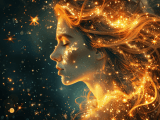 Frau mit leuchtenden Haaren im Universum